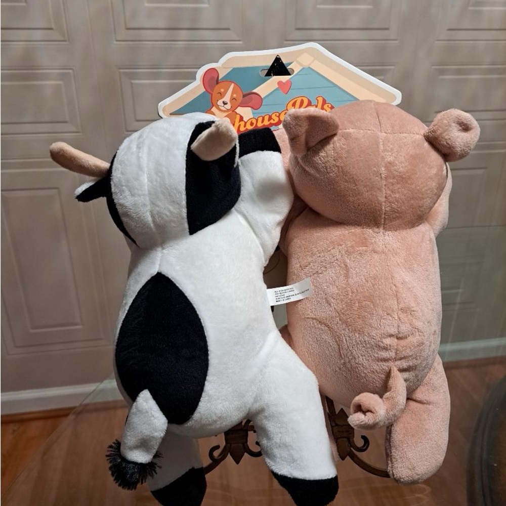 - Brand New Jmle Set Of 2 Dog Toy With Squeaker Cow & Pig 12”